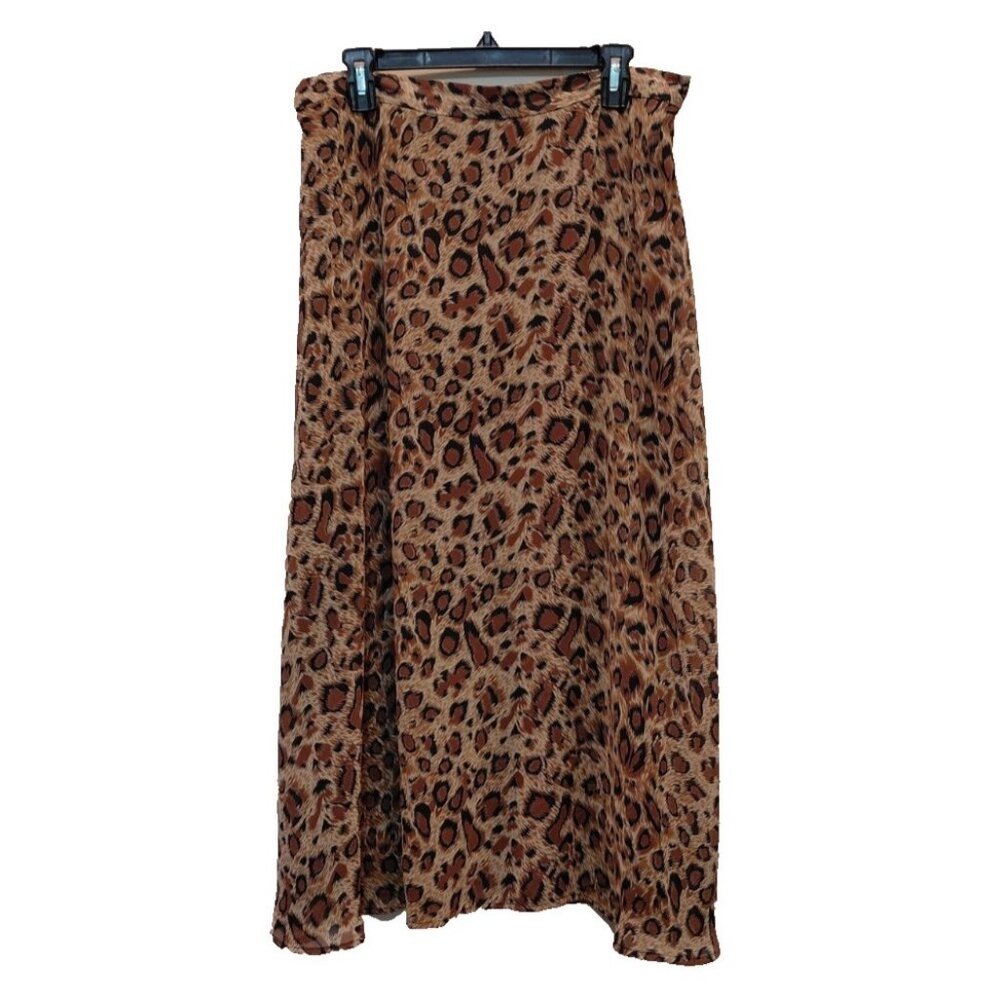 Vintage Kellwood Company Animal Print Chiffon Skirt Sz 14‎ Brown Tan